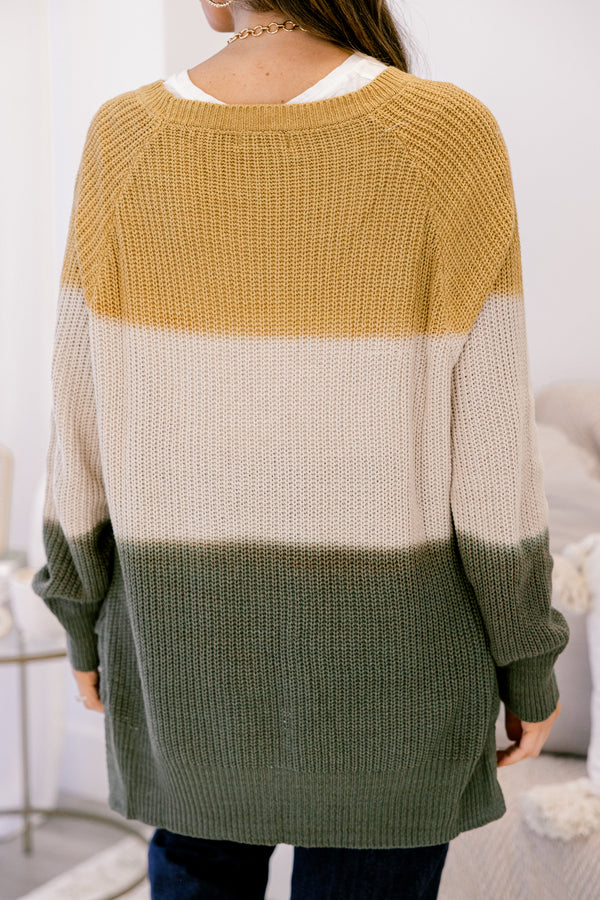 Chic Soul plus size clothing, camel white and grey striped sweater with long sleeves and a woven texture 