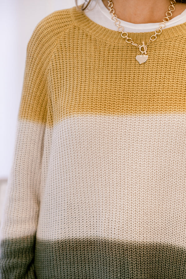 Chic Soul plus size clothing, camel white and grey striped sweater with long sleeves and a woven texture 