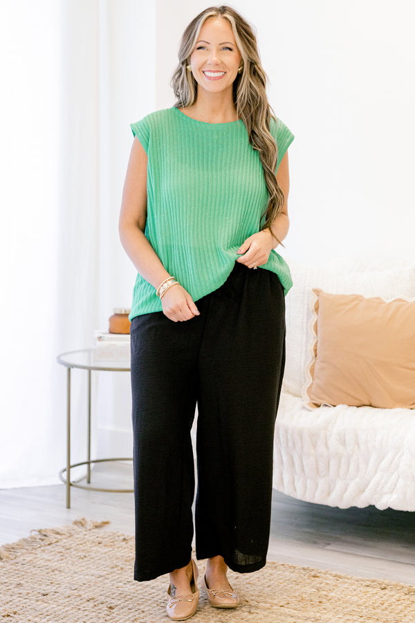 Chic Soul plus size clothing, black linen wide leg ankle length pants with drawstring waist detail