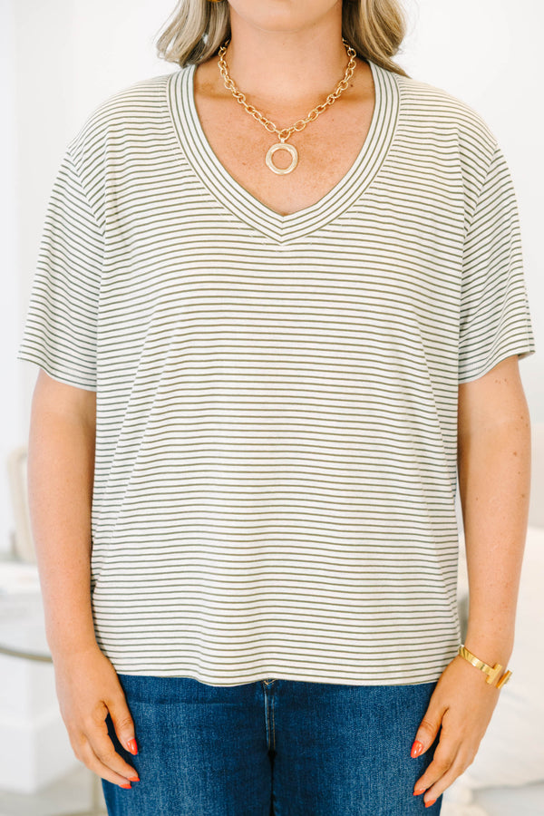 Effortless Staple Top, Olive Stripe