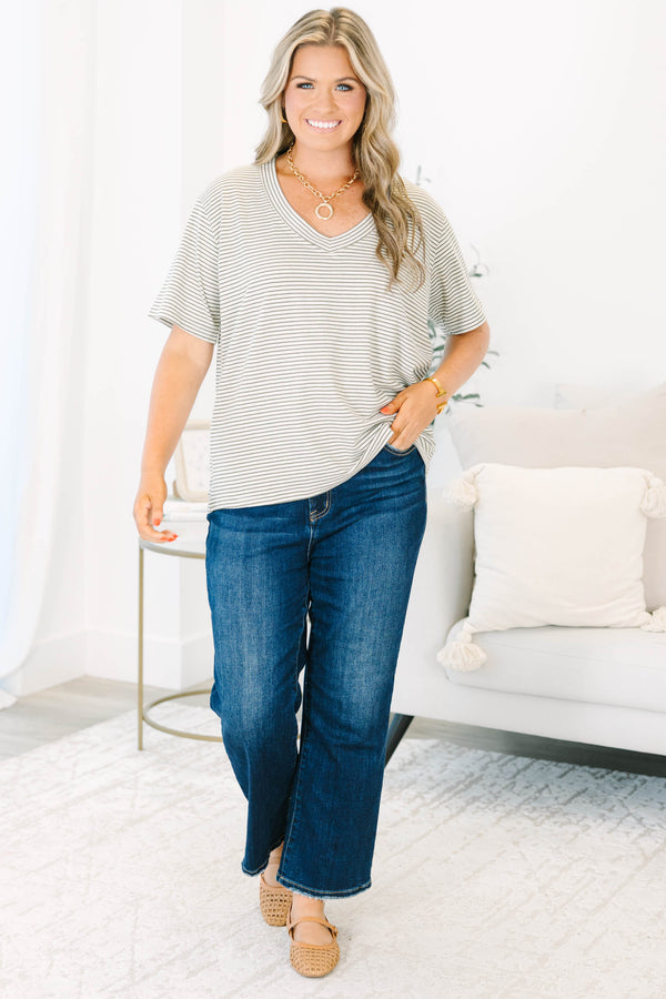 Effortless Staple Top, Olive Stripe