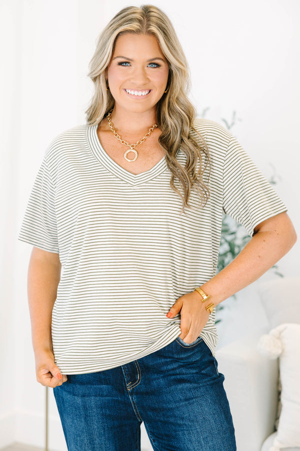Effortless Staple Top, Olive Stripe