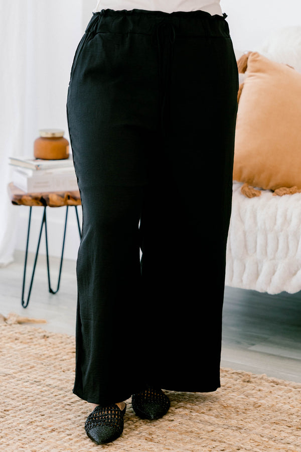Chic Soul plus size clothing, black long pants with stretchy waistband