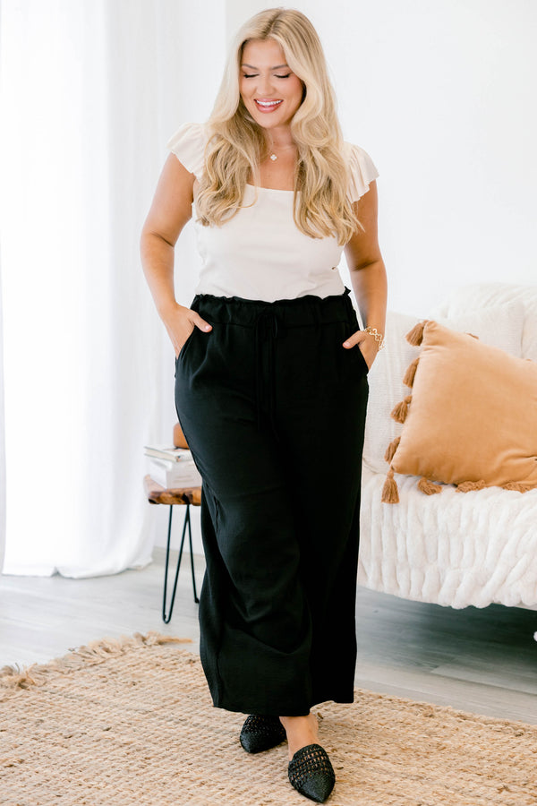 Chic Soul plus size clothing, black long pants with stretchy waistband
