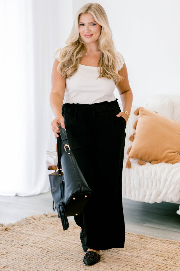 Chic Soul plus size clothing, black long pants with stretchy waistband