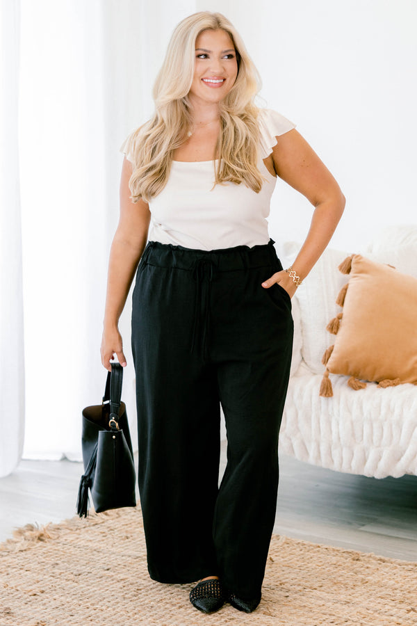 Chic Soul plus size clothing, black long pants with stretchy waistband