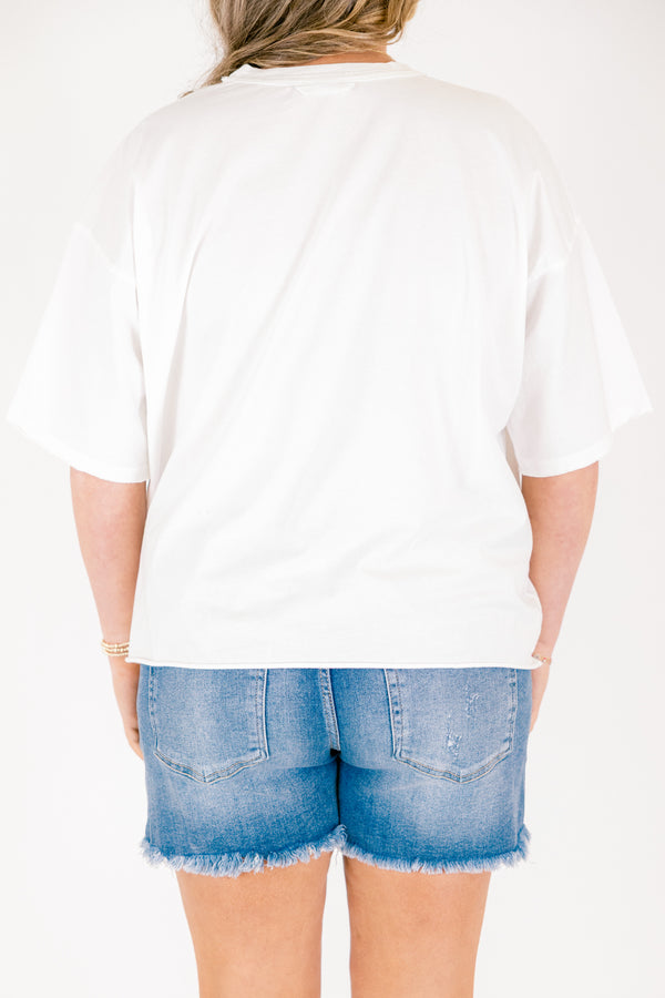 Chic Soul plus size clothing, white short sleeve vintage wash cropped tee with 