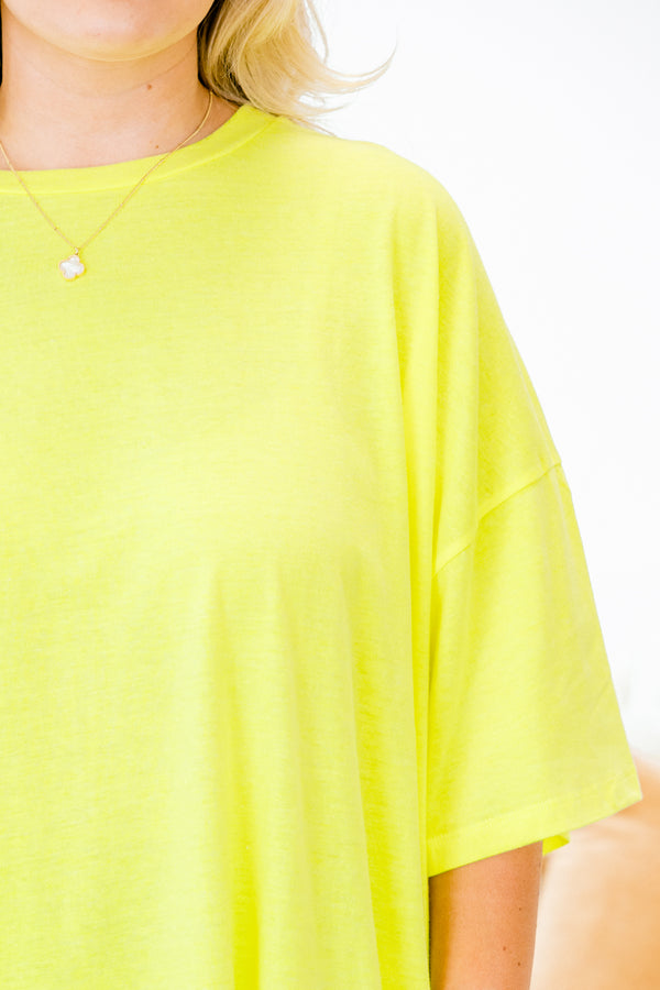 Chic Soul plus size clothing, neon lime green/yellow half sleeve relaxed fit tee