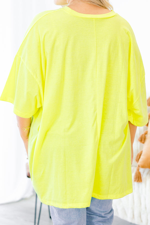 Chic Soul plus size clothing, neon lime green/yellow half sleeve relaxed fit tee