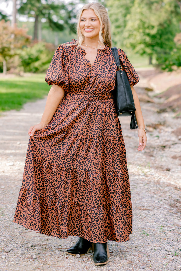 Chic Soul plus size clothing, short bubble sleeve leopard print tiered maxi dress