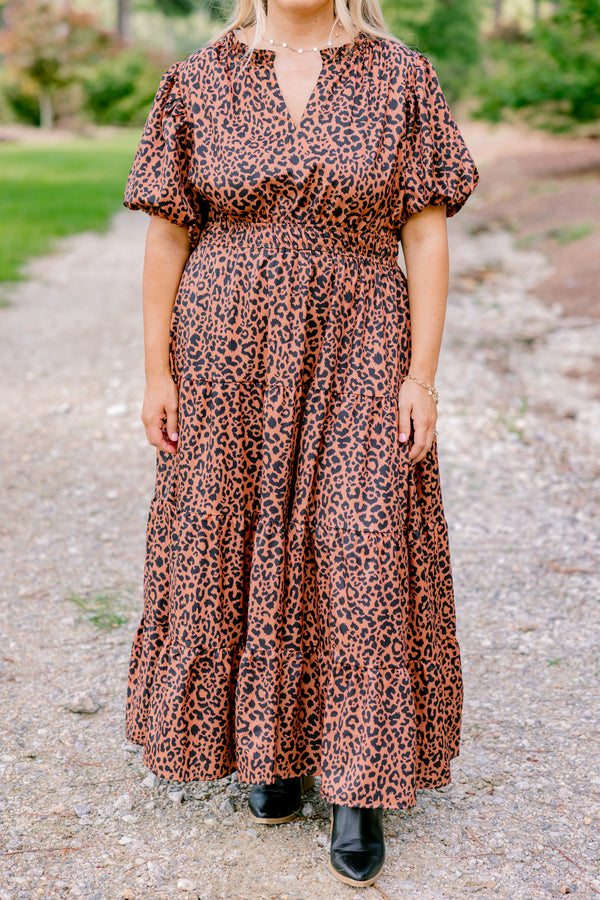 Chic Soul plus size clothing, short bubble sleeve leopard print tiered maxi dress
