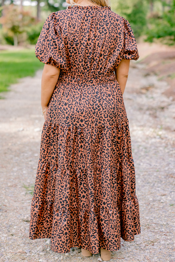 Chic Soul plus size clothing, short bubble sleeve leopard print tiered maxi dress