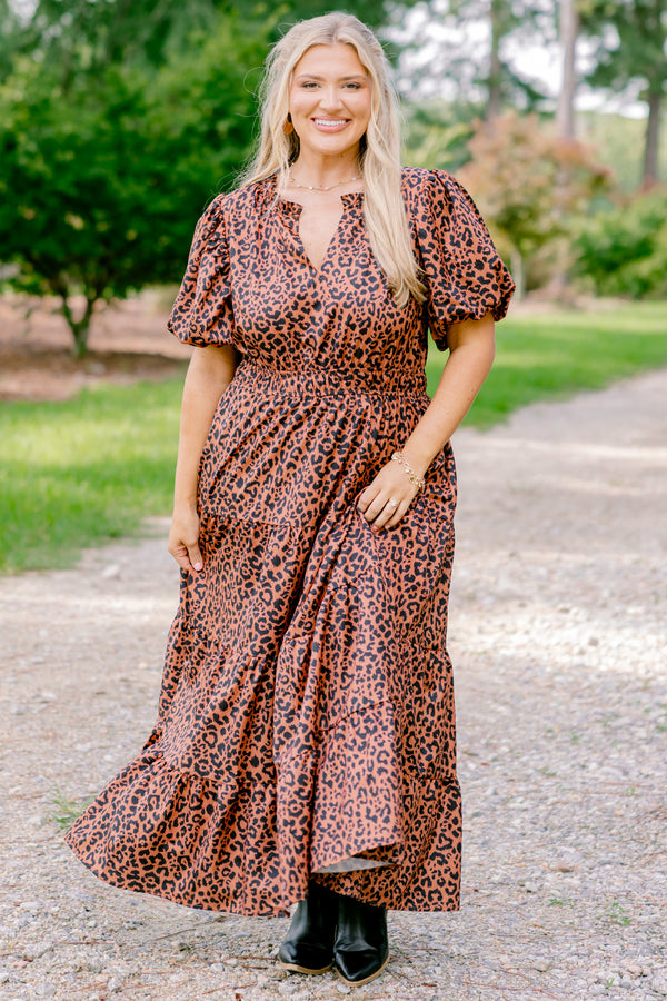 Chic Soul plus size clothing, short bubble sleeve leopard print tiered maxi dress