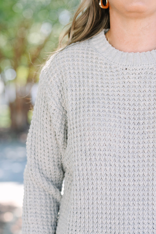Chic Soul plus size clothing, heather beige waffle knit sweater with crew neck