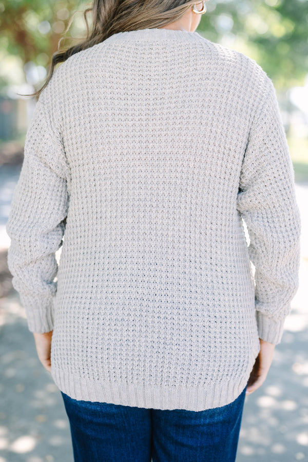 Chic Soul plus size clothing, heather beige waffle knit sweater with crew neck