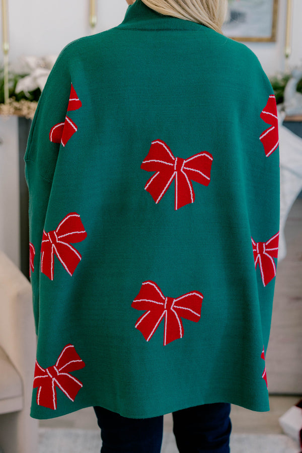 Chic Soul plus size clothing dark green mock neck tunic sweater with red bows