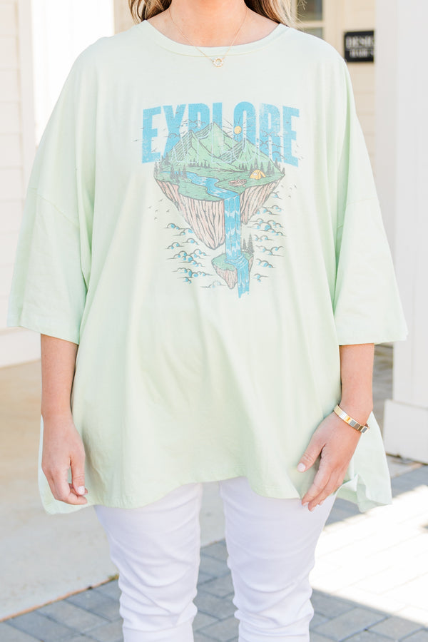 Chic Soul plus size clothing, cream mint short sleeve boyfriend tee with 