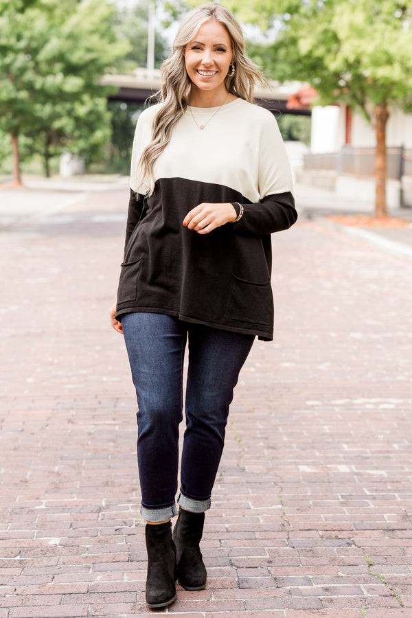 Smooth Talking Sweater, Ivory-Black