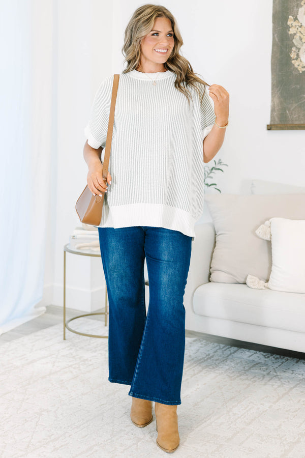 Plus size sage short sleeve tunic top with ribbed texture