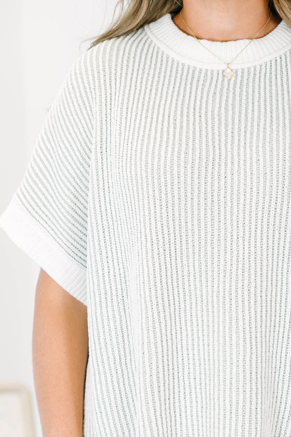 Plus size sage short sleeve tunic top with ribbed texture