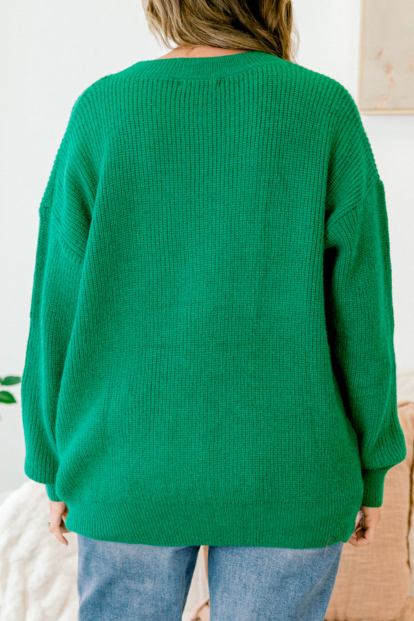 Chic Soul plus size clothing, green long sleeve sweater with a ribbed texture 