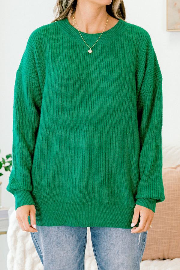 Chic Soul plus size clothing, green long sleeve sweater with a ribbed texture 