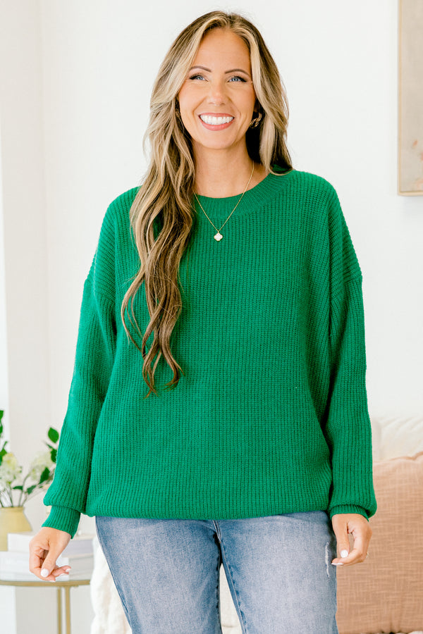 Chic Soul plus size clothing, green long sleeve sweater with a ribbed texture 