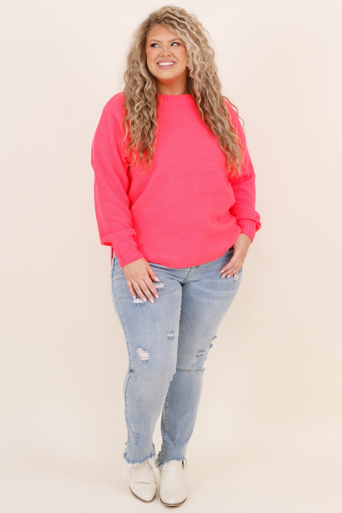 Fall For Me Sweater Neon Coral Fuchsia Chic Soul