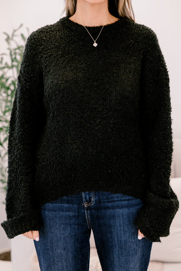 Chic Soul plus size clothing, black long sleeve crewneck fuzzy sweater