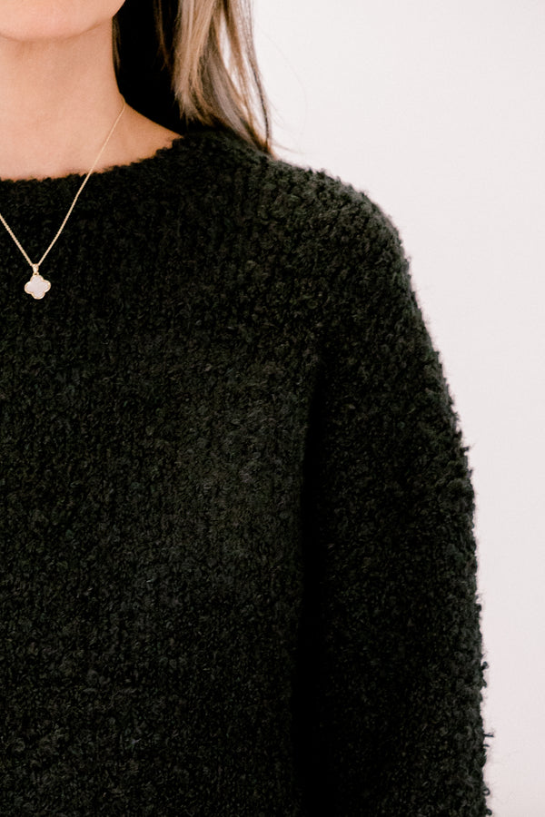 Chic Soul plus size clothing, black long sleeve crewneck fuzzy sweater