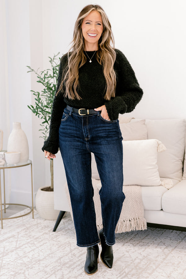 Chic Soul plus size clothing, black long sleeve crewneck fuzzy sweater