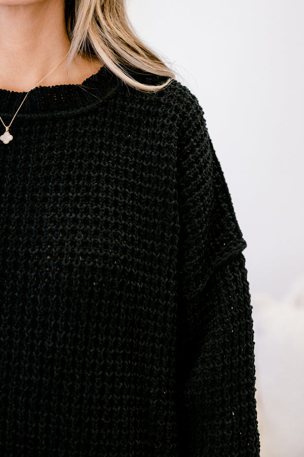 Chic Soul plus size clothing, black long sleeve knit crew neck sweater 