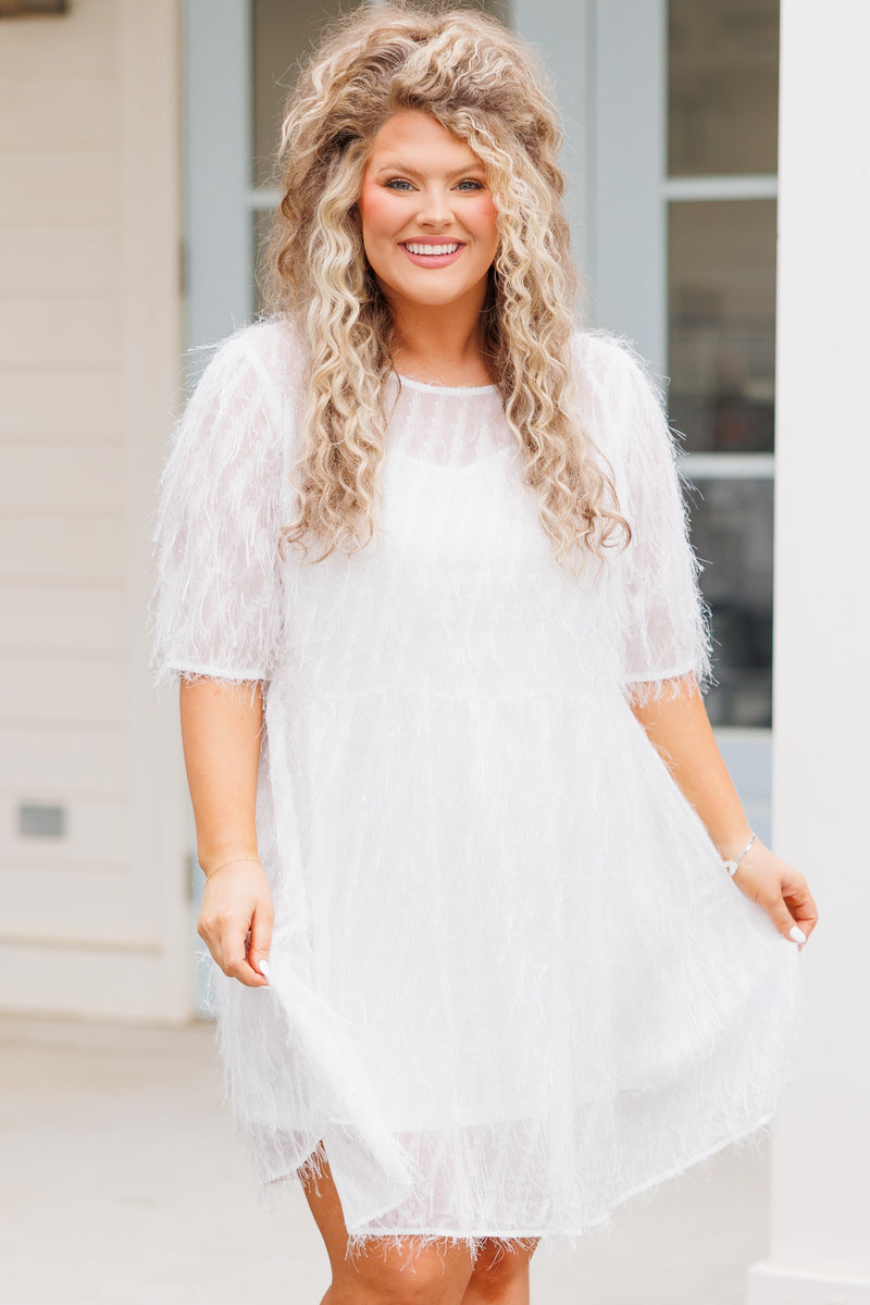 Plus size white feather sales dress