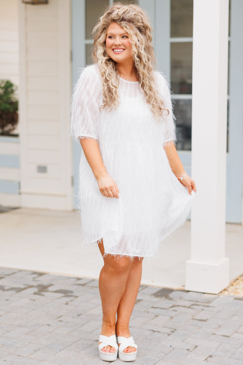 White dress with fringe cheap sleeves