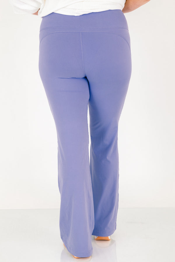 Chic Soul plus size clothing, blue hyacinth long flare leggings with large elastic waistband