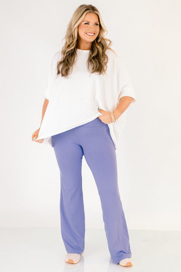 Chic Soul plus size clothing, blue hyacinth long flare leggings with large elastic waistband