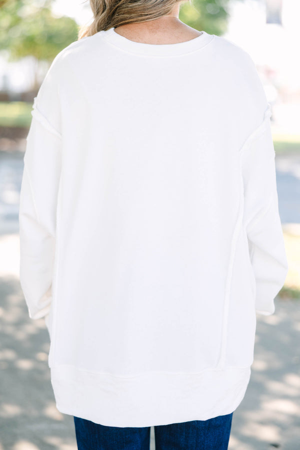 Plus Size ivory oversized crewneck sweatshirt with a vintage Give Thanks graphic and raw-edge 