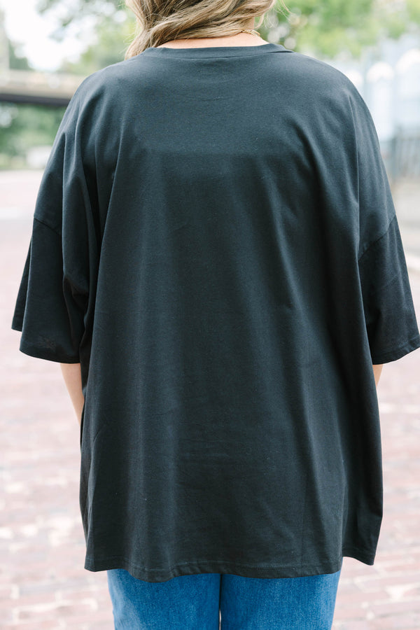 Chic Soul plus size clothing, black oversized boyfriend tee with an assortment of butterflies