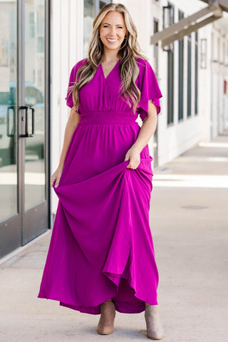 Smocked Cuff Velvet Dress (Plus Size - Magenta) – In Pursuit Mobile  Boutique