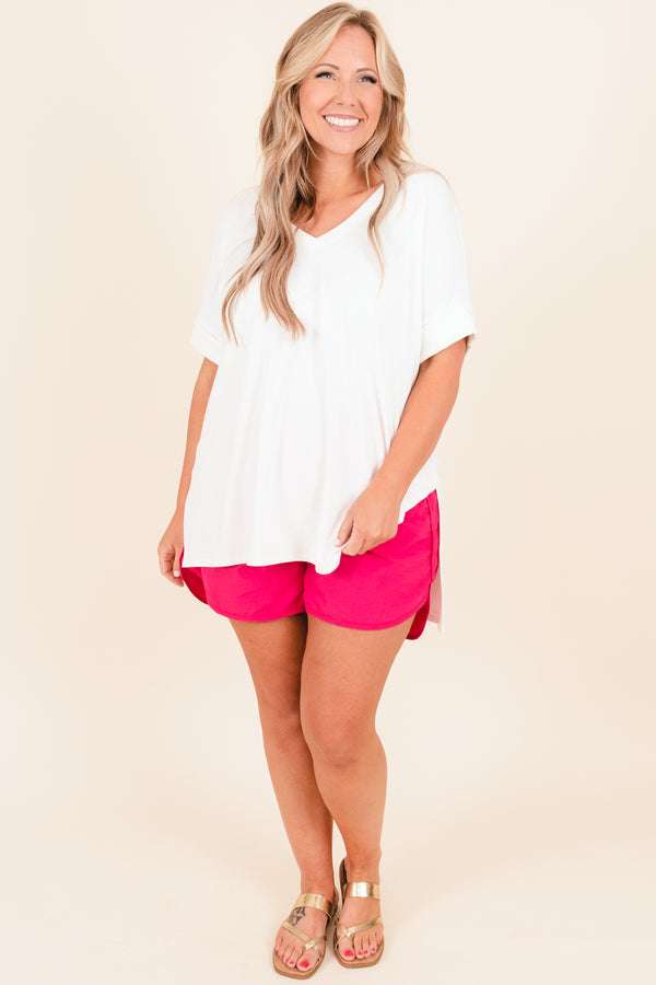 Chic Soul plus size clothing, fuchsia athletic shorts with elastic waist