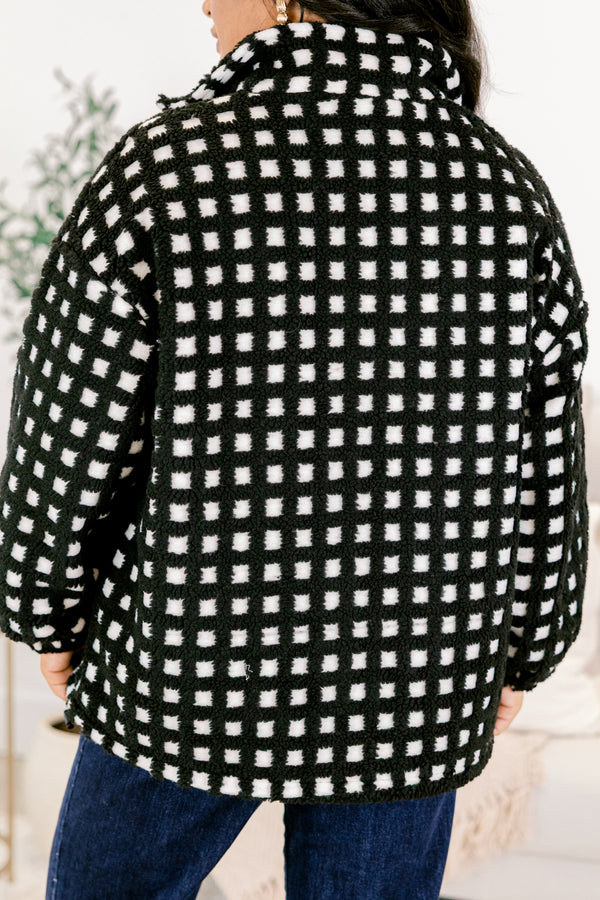 Chic Soul plus size clothing, black and white jacket with full zipper closure