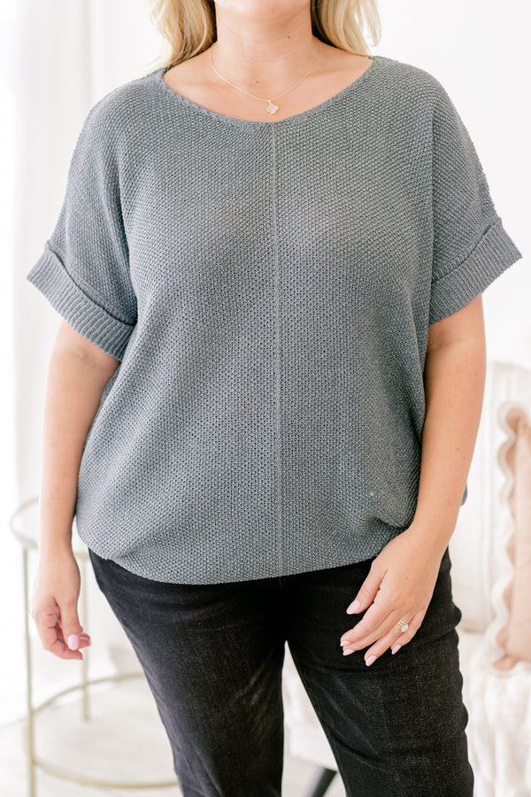 Chic Soul plus size clothing, ash jade short sleeve sweater with cuffed sleeves