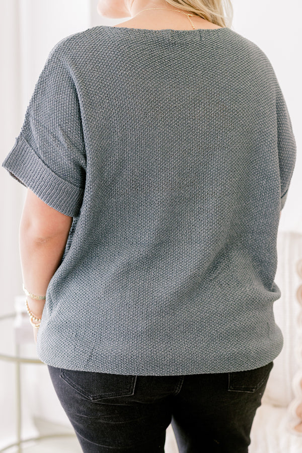 Chic Soul plus size clothing, ash jade short sleeve sweater with cuffed sleeves