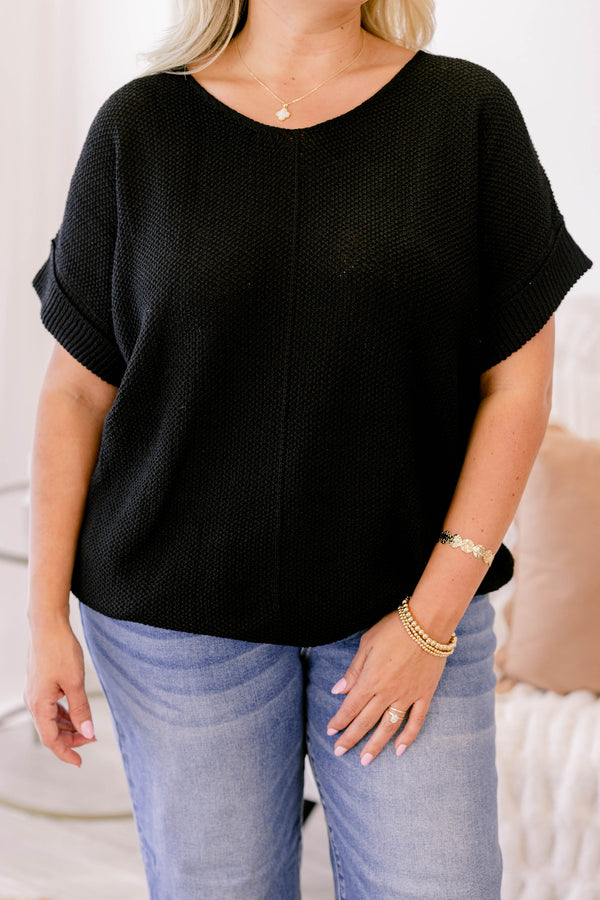 Chic Soul plus size clothing, black short sleeve sweater top