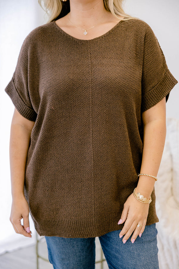 Chic Soul plus size clothing, brown short sleeve sweater top