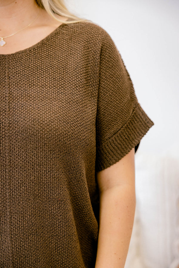 Chic Soul plus size clothing, brown short sleeve sweater top