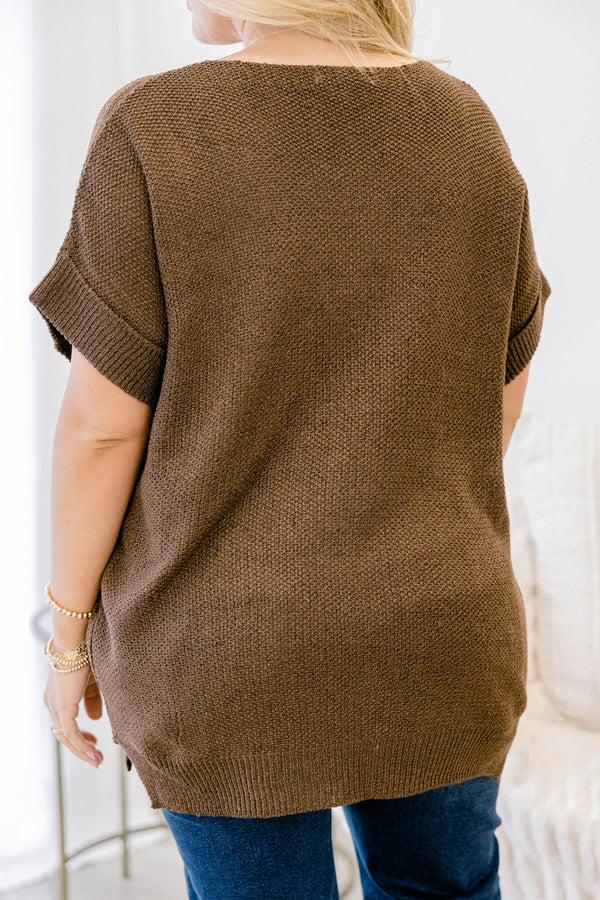 Chic Soul plus size clothing, brown short sleeve sweater top