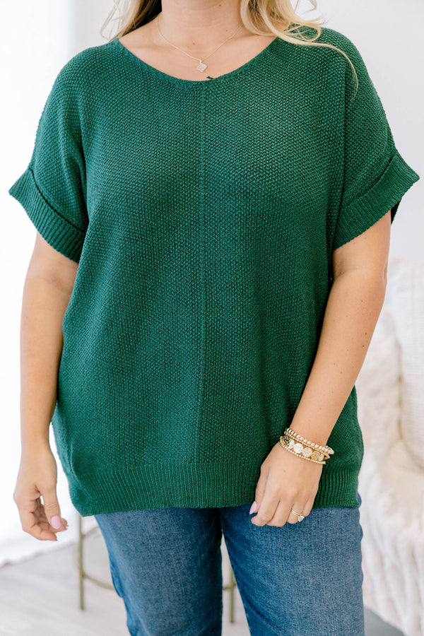 Chic Soul plus size clothing, dark green short cuffed sleeve sweater top
