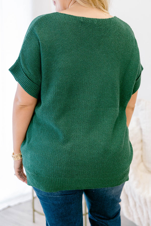 Chic Soul plus size clothing, dark green short cuffed sleeve sweater top