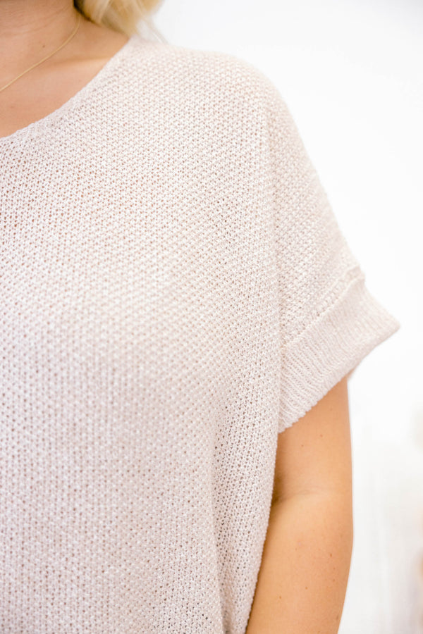 Chic Soul plus size clothing, light tan short sleeve sweater top